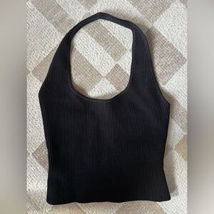 Babaton Black Ribbed Halter Top